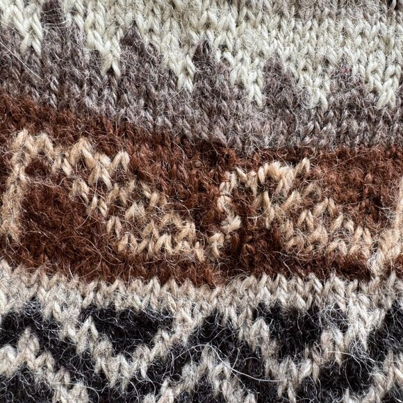 Fotrama 100% Alpaca Wool Brown Black Ivory Fringe Hem Knee Length Poncho Onesize - Picture 10 of 14